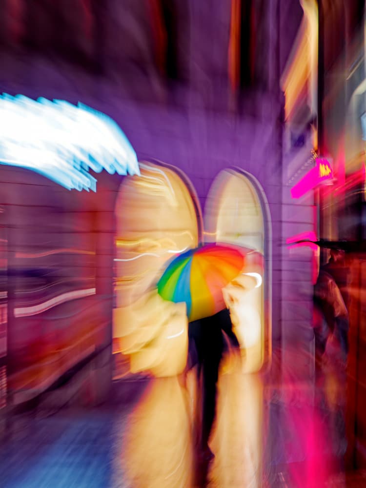 Vibrant Night City Umbrella by Marius Surleac — canvas wall art