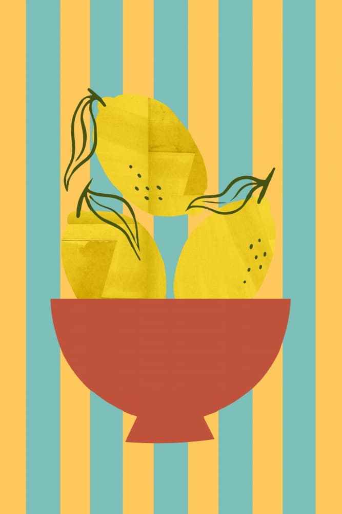 Striped Lemon Still Life by casa cartissi — canvas wall art