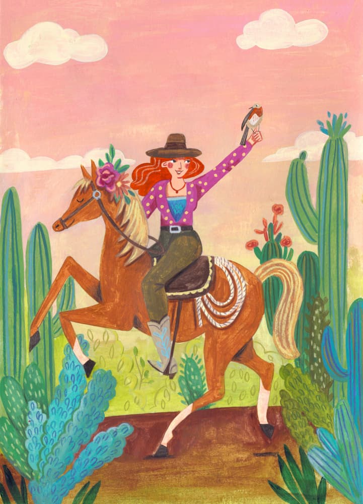 Cowgirl on horse in the desert by Caroline Bonne Müller — canvas wall art