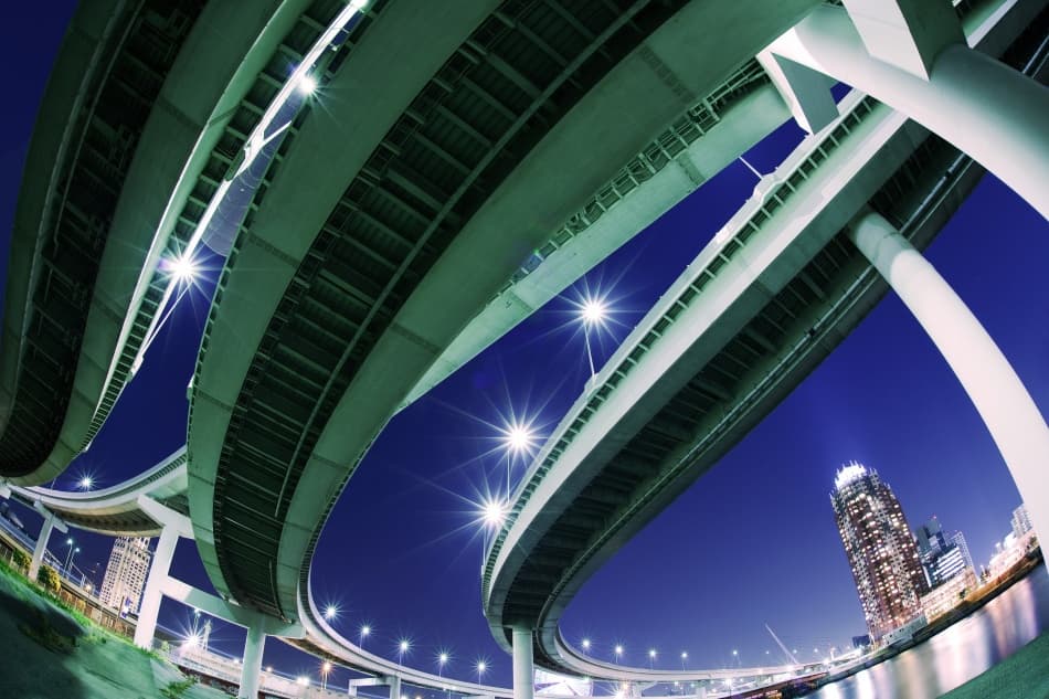 Curving Night Highways by Shigehiro Ono — canvas wall art