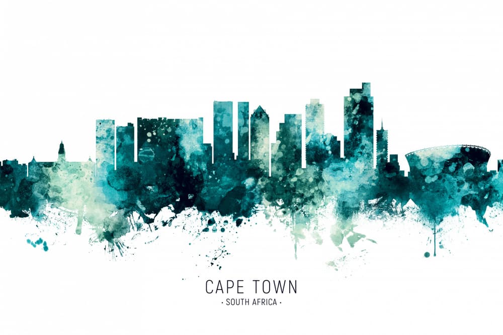 Cape Town Watercolor Skyline by Michael Tompsett — canvas wall art