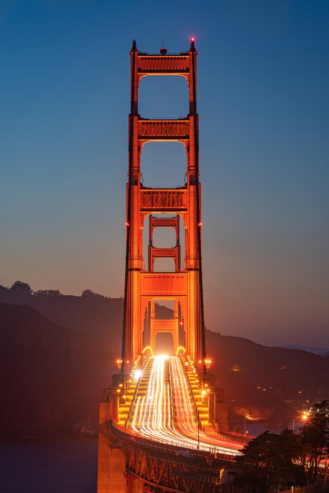 Golden Gate Light Trails by Ron Langager — canvas wall art