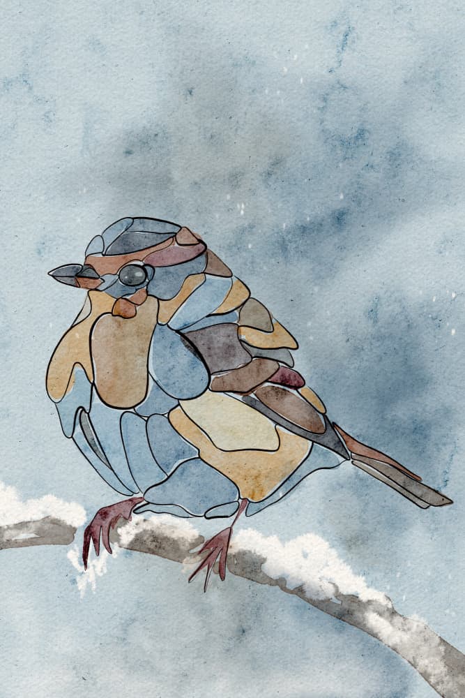 Mosaic Winter Bird by Ankie Kooi — canvas wall art