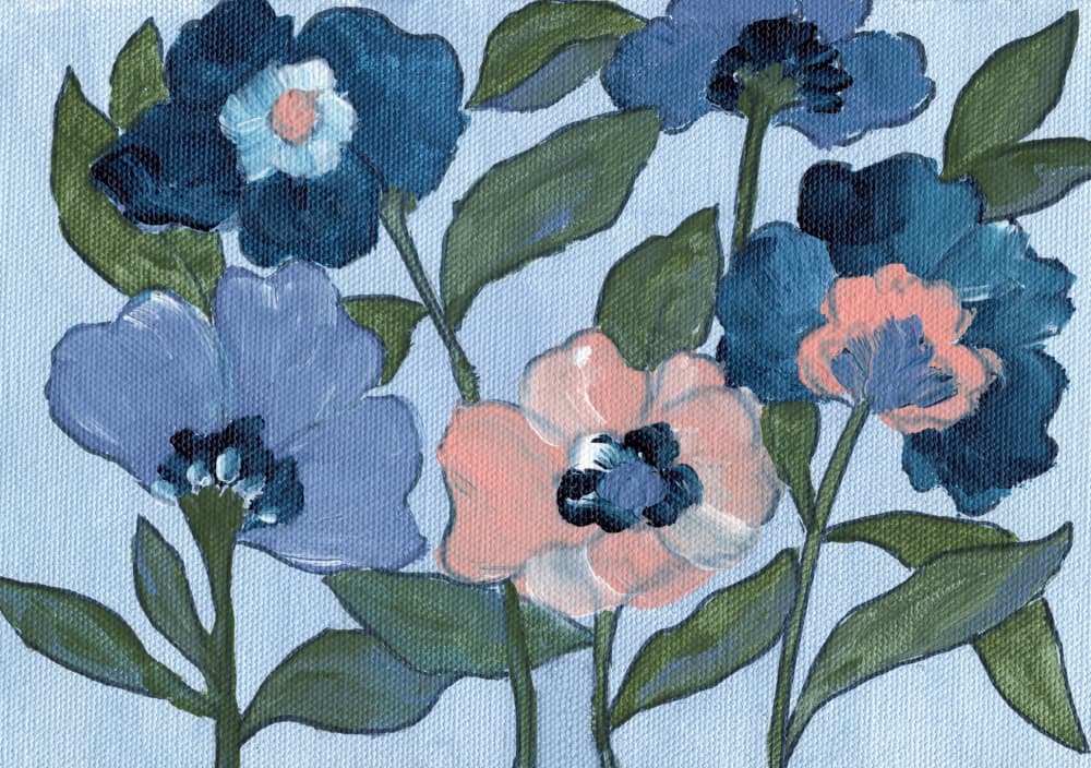 Blue and Peach Blooms by Nikita Jariwala — canvas wall art