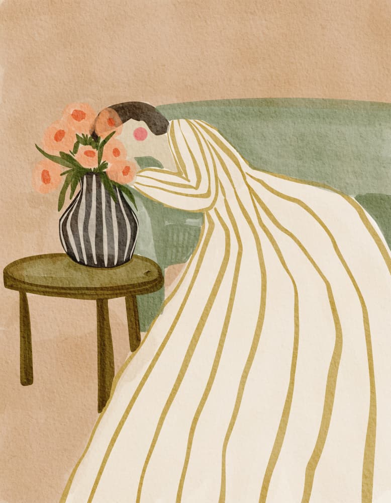 Woman Admiring Flowers