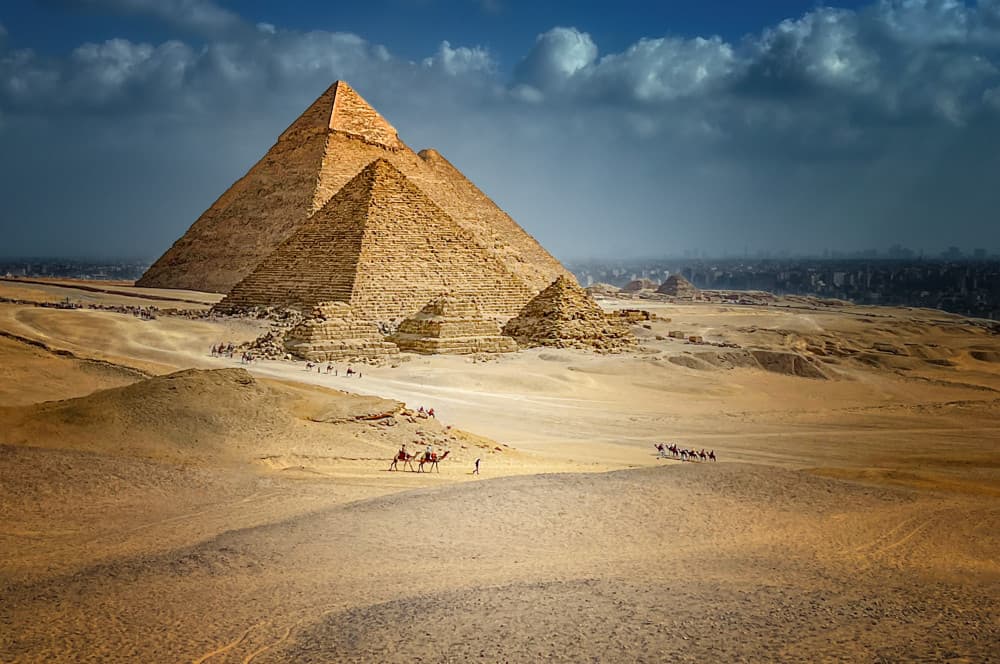 Giza Pyramids and Camels by Jennifer Chen APA — canvas wall art