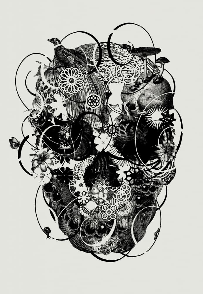 Floral Mechanical Skull by Jaco Putker — canvas wall art