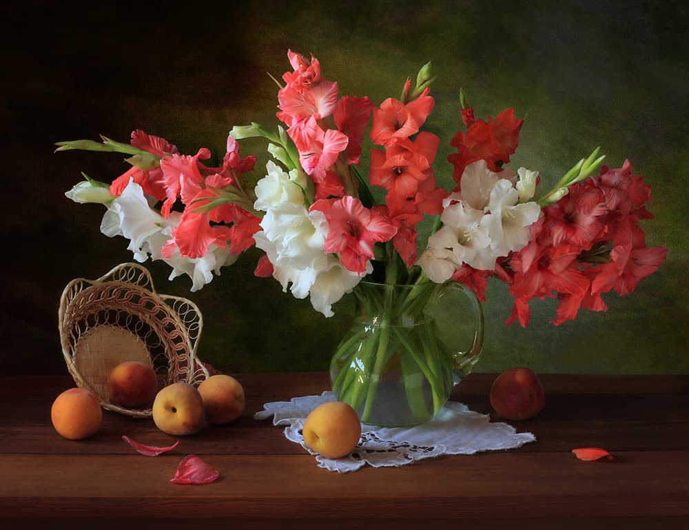 Summer Gladioli And Peaches by Tatyana Skorokhod — canvas wall art