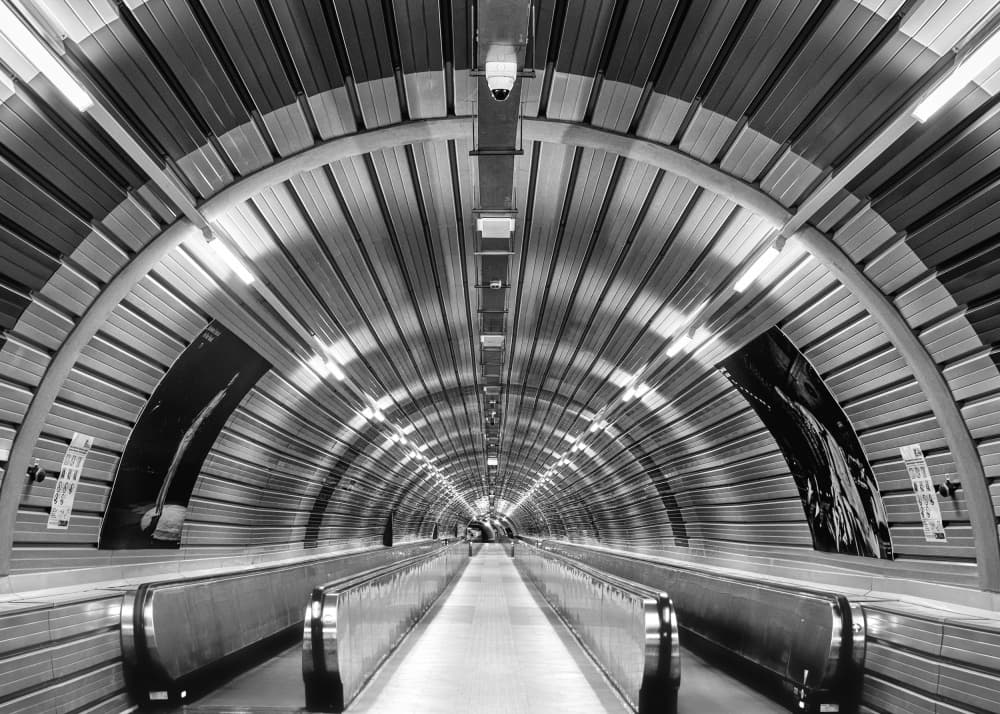 Futuristic Tunnel Walkway by Valentin Borsan — canvas wall art