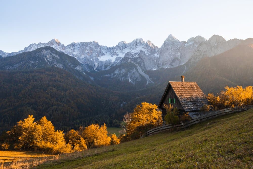 Mountain Cabin Golden Autumn by Jakob Remar — canvas wall art