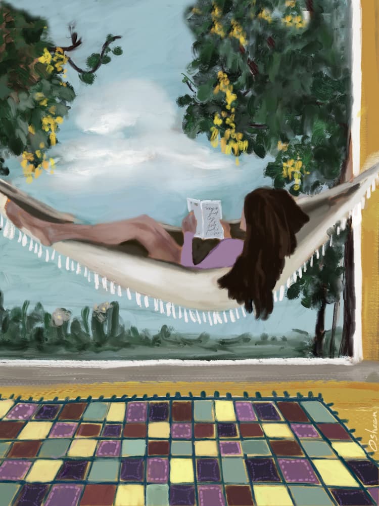 Peaceful Outdoor Reading by Osheensgallery — canvas wall art