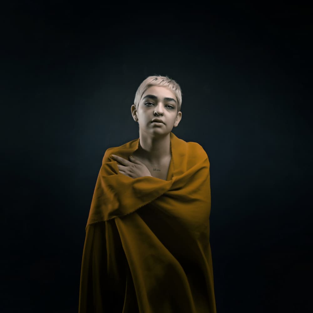 Pensive Golden Portrait by Moein Hasheminasab — canvas wall art
