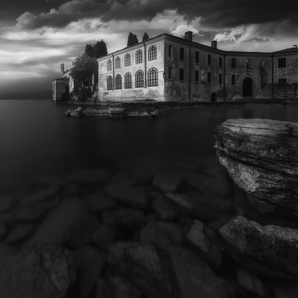 Moody Lakeside Mansion by Thomas de Franzoni — canvas wall art