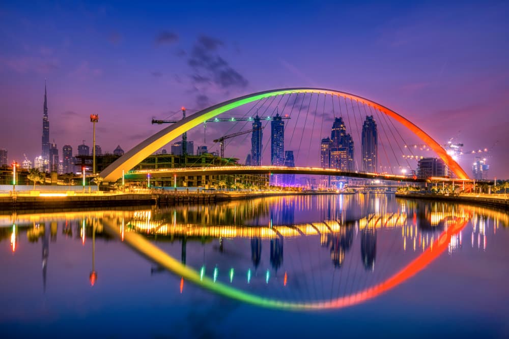 Dubai Night Reflections by Judith Kuhn — canvas wall art