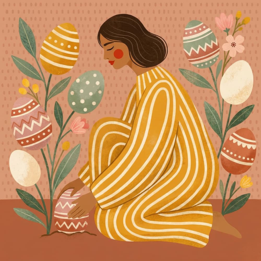 Woman Planting Easter Eggs by Emel Tunaboylu — canvas wall art