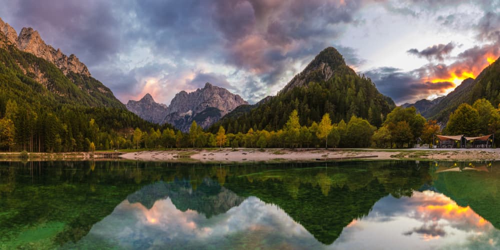 Dramatic Alpine Sunset Reflection by Bor — canvas wall art
