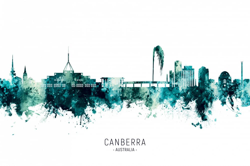 Canberra Watercolor Skyline by Michael Tompsett — canvas wall art