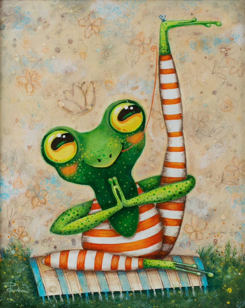 Cute Frog Yoga by Aleksandra Paranchenko — canvas wall art