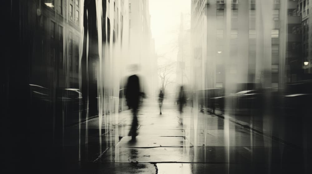 Ghostly City Stroll by Treechild — canvas wall art