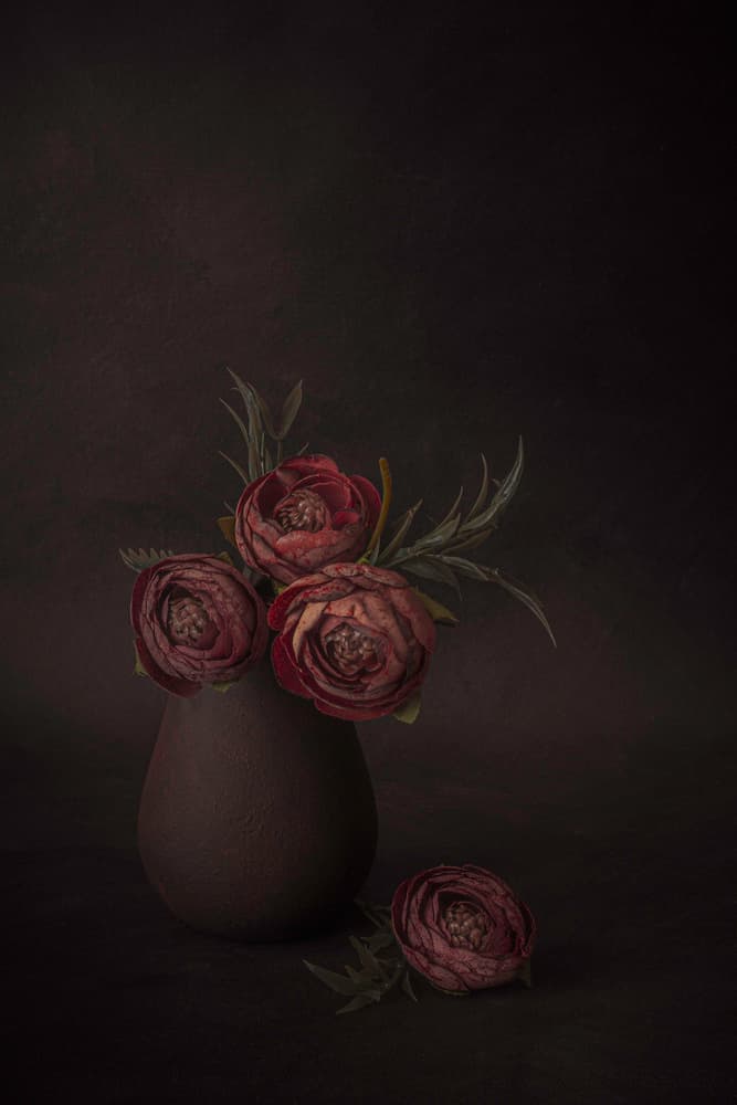 Dark Floral Still Life by Cicek Kiral — canvas wall art