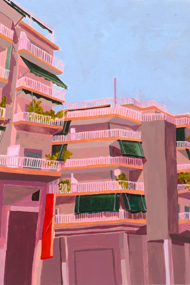 Pink City Balconies by Sophia Novosel — canvas wall art