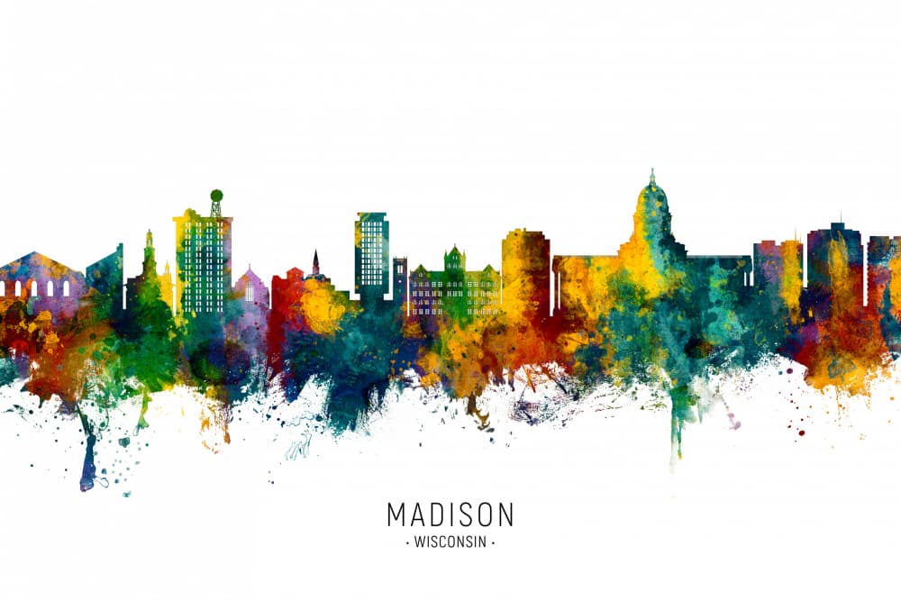 Vibrant Madison Skyline by Michael Tompsett — canvas wall art