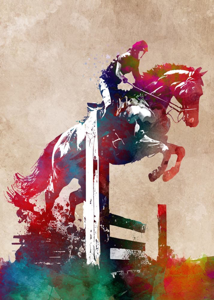 Vibrant Horse Jumping by Justyna Jaszke — canvas wall art