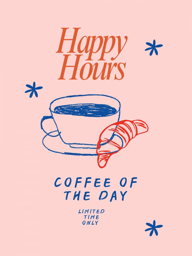 Happy Hours Coffee Croissant by Elizabeth C — canvas wall art