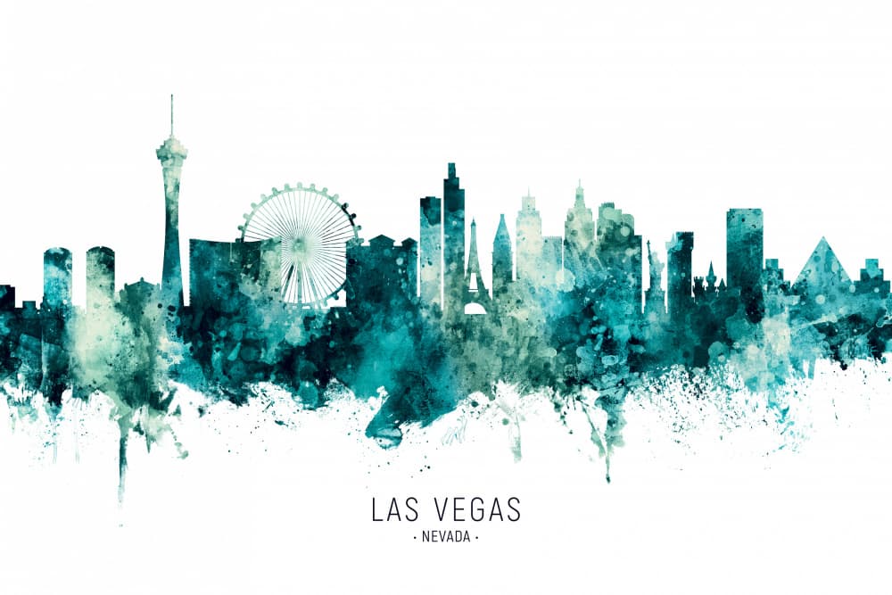 Las Vegas Watercolor Skyline by Michael Tompsett — canvas wall art