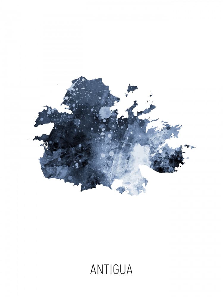 Antigua Watercolor Map by Michael Tompsett — canvas wall art