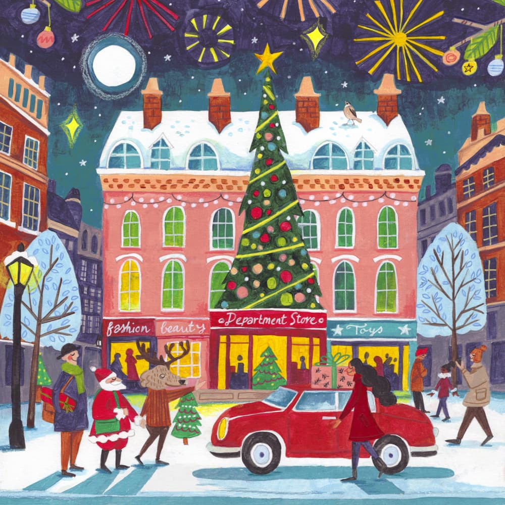 Christmas Shopping in the City by Caroline Bonne Müller — canvas wall art