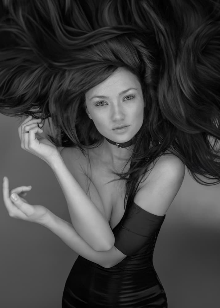 Elegant Flowing Hair Portrait by Oren Hayman — canvas wall art