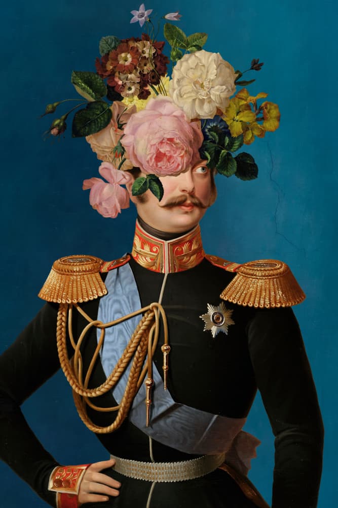 Floral Gentleman Portrait by Marja van den Hurk — canvas wall art