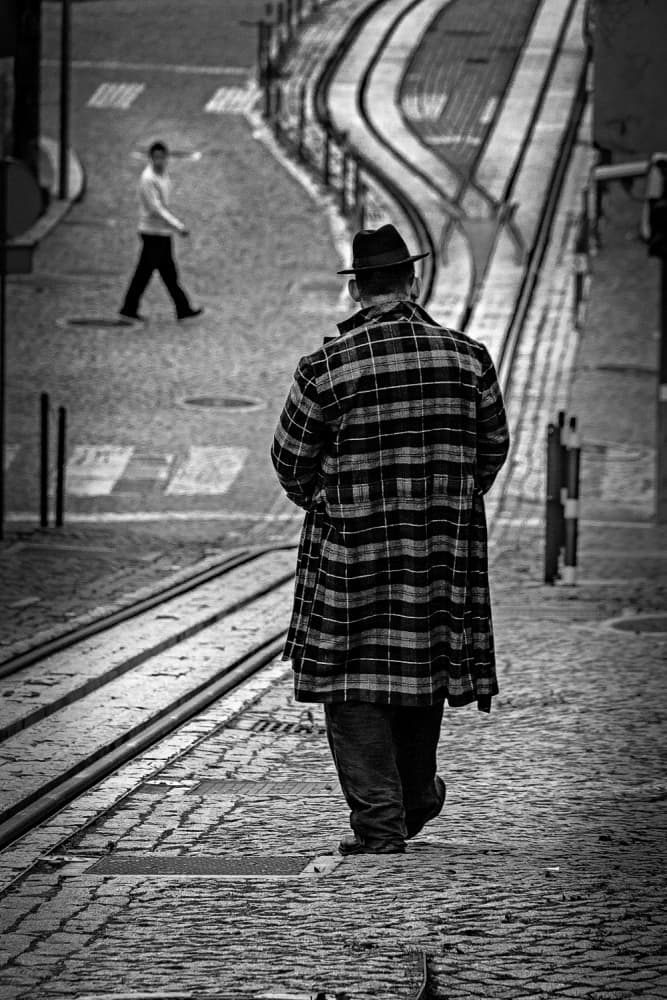 Plaid Coat City Walk by Miguel Silva — canvas wall art