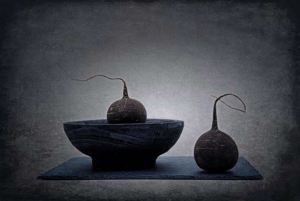Moody Radish Still Life by Saskia Dingemans — canvas wall art
