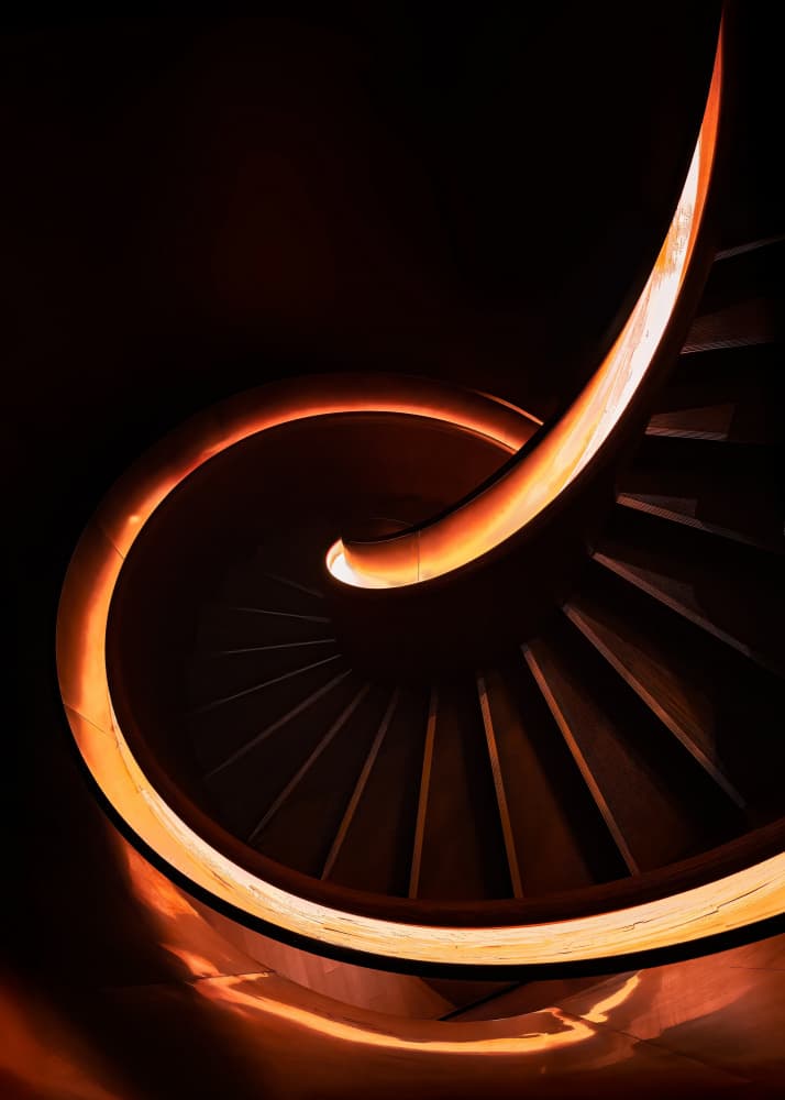 Glowing Spiral Staircase by Hanping Xiao — canvas wall art