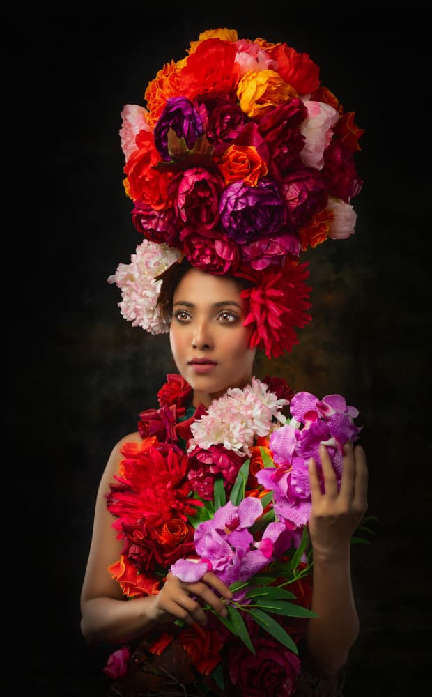 Vibrant Floral Portrait by Nilendu Banerjee — canvas wall art