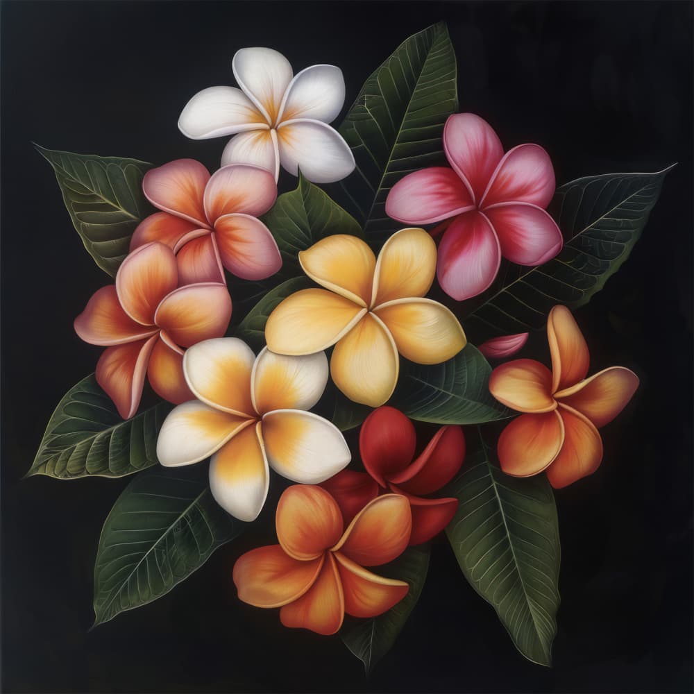 Vibrant Plumeria Bouquet by Bilge Paksoylu — canvas wall art
