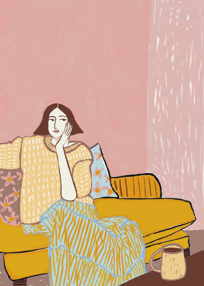 Thoughtful Woman On Sofa by Sharyn Bursic — canvas wall art