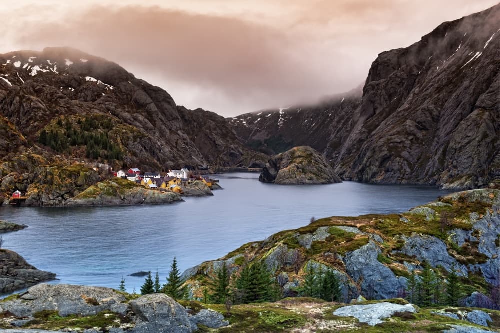 Misty Fjord Village by Liloni Luca — canvas wall art