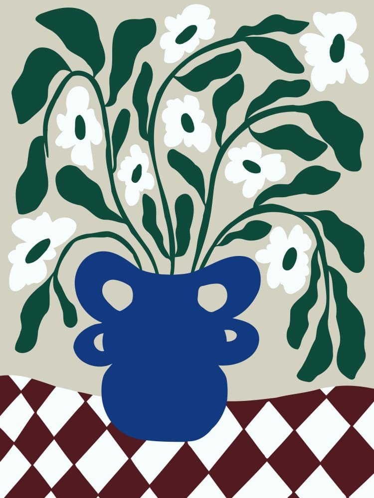 Modern Floral Blue Vase by Miho Art Studio — canvas wall art