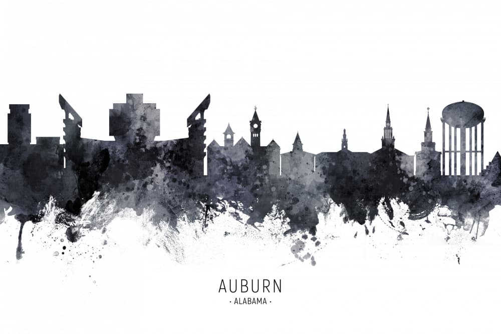 Auburn Alabama Skyline by Michael Tompsett — canvas wall art
