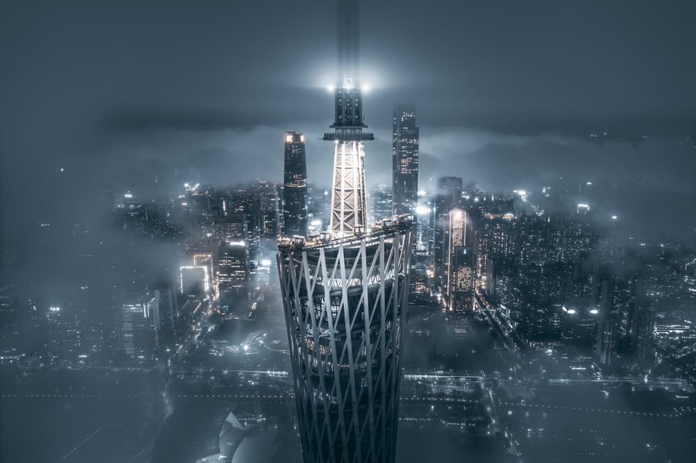 Misty City Tower by Aron Tien — canvas wall art
