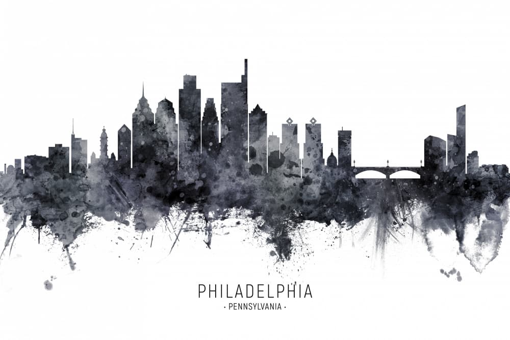 Philadelphia Skyline Grunge by Michael Tompsett — canvas wall art