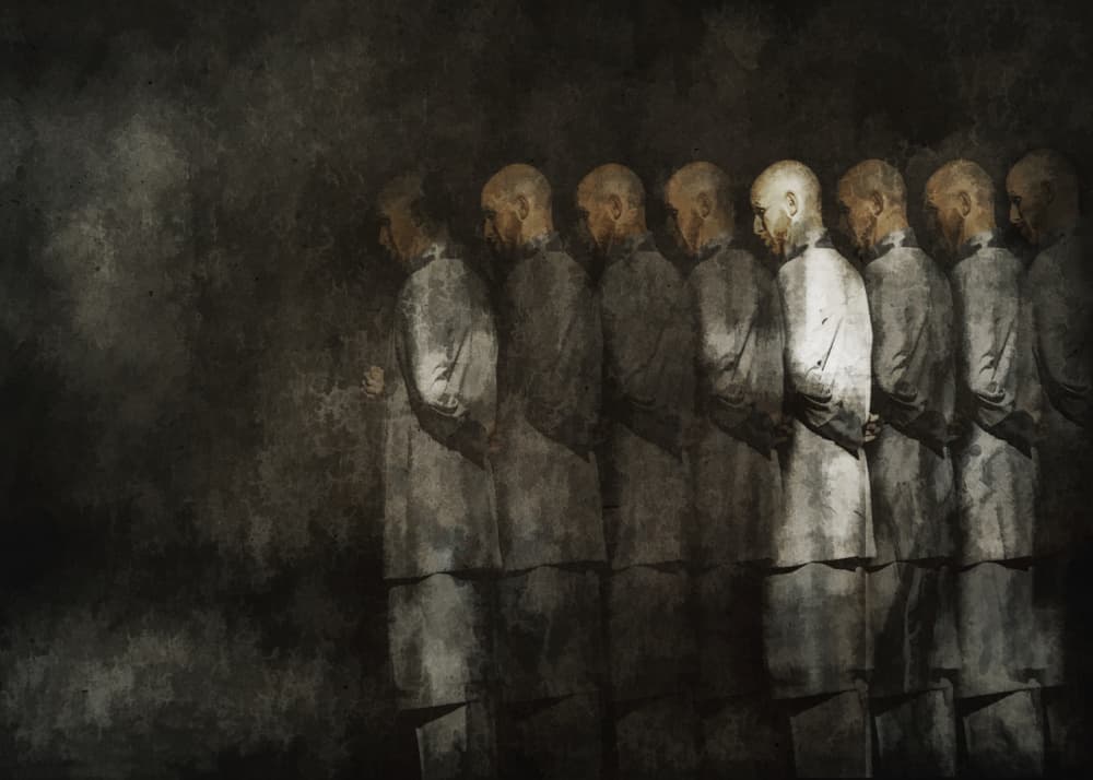 Somber Line of Men by Rachel Pansky — canvas wall art