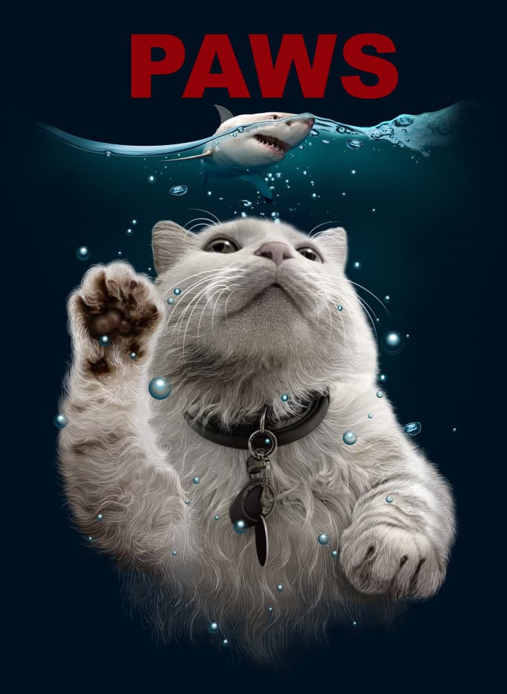 Funny Cat Shark Encounter by Adam Lawless — canvas wall art