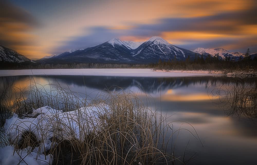 Winter Lake Mountain Sunset by Lydia Jacobs — canvas wall art
