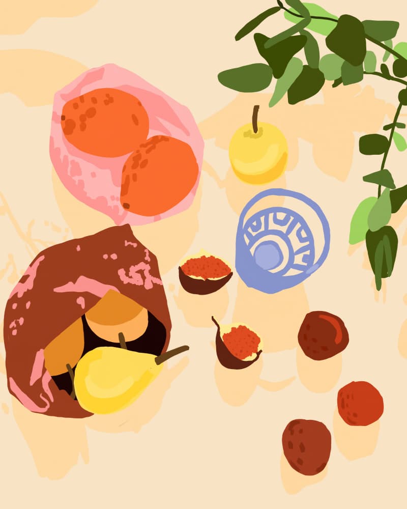 Seasonal Fruit Gathering by Kintsugi99 — canvas wall art