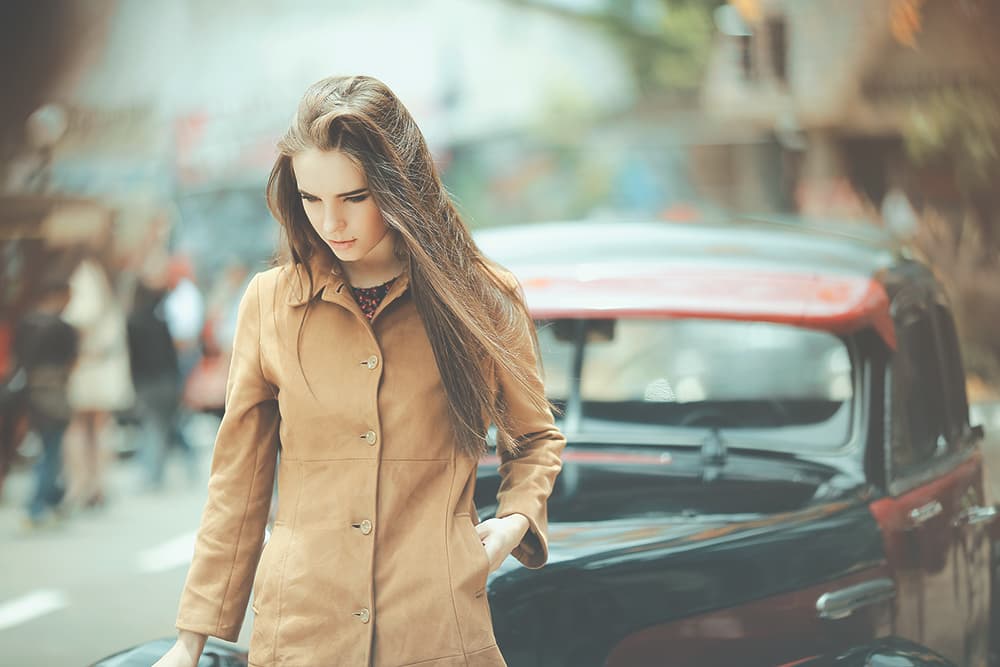 Pensive Woman Vintage Car by Abr Abe — canvas wall art