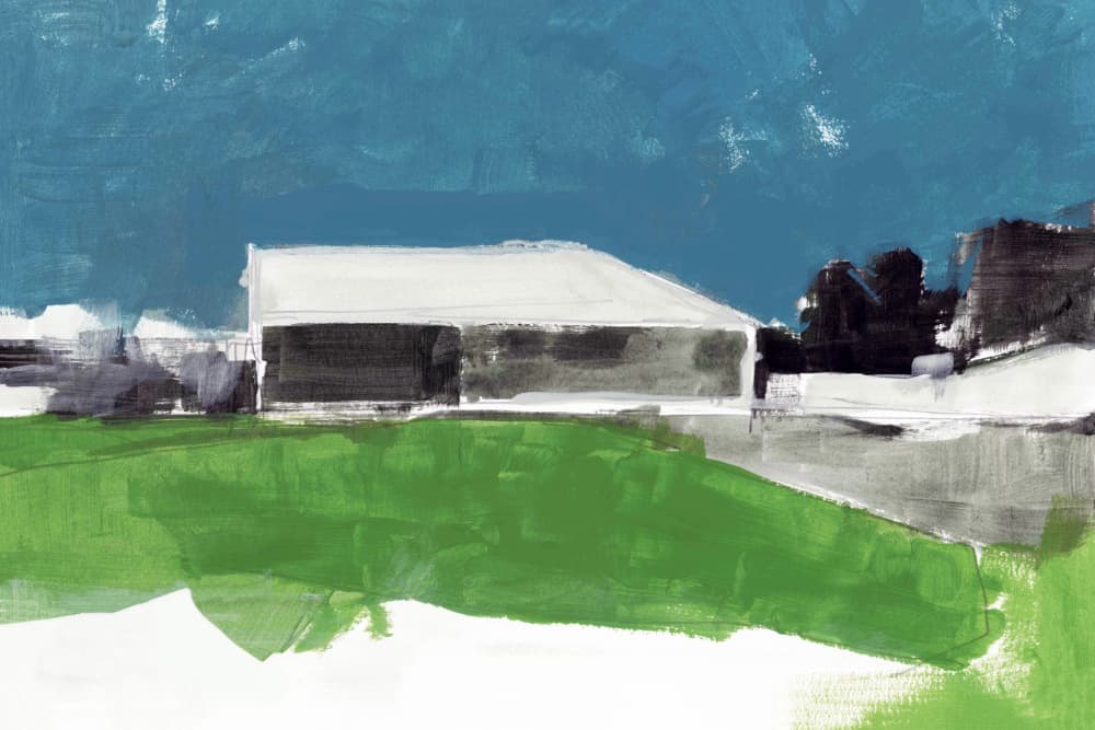 Green Field Barn by cartissi — canvas wall art
